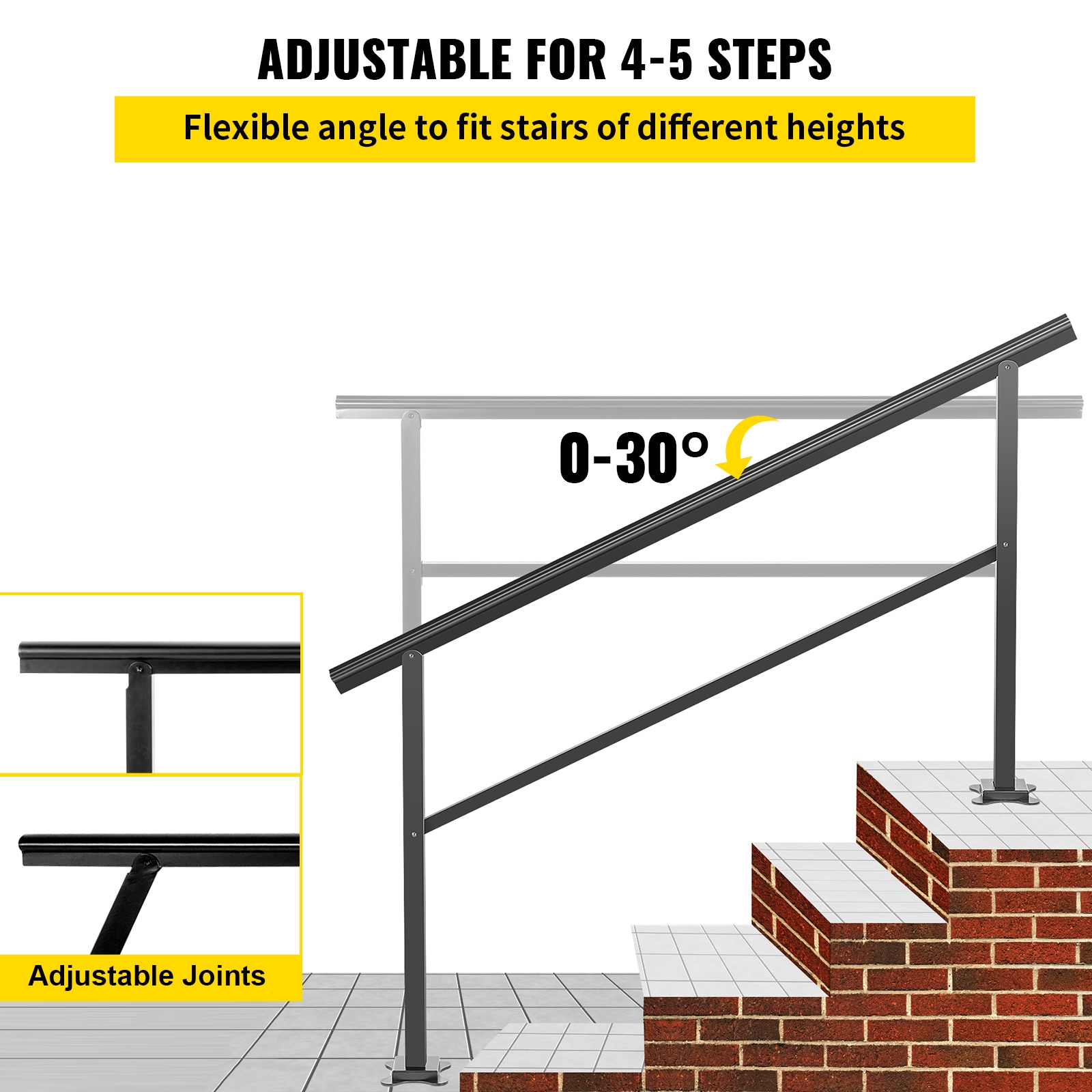 Outdoor Handrail 165LBS Load Handrail Outdoor Stairs Aluminum Stair Handrail 60 X 35" Outdoor Stair Railing Transitional Range From 0 To 30° Staircase Handrail Fits 4-5 Steps With Screw Kit_maomaolike.com